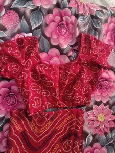 unused Vibrant Bandhani Saree with Blouse