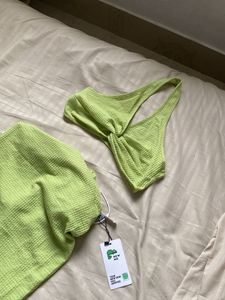 Lime Green Textured Bikini Set