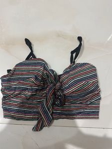 Sparkly Striped Tie-Front Crop Top