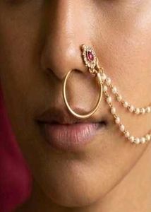 Elegant Pearl &amp; Ruby Nose Ring