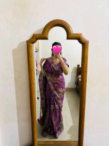Beautiful Purple Embroidered half net Saree