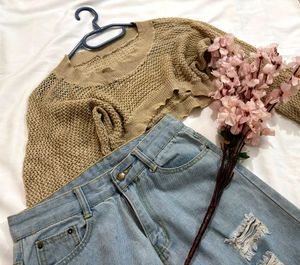 🎁Y2k Crop Sheer Knit Top O