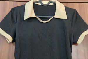 Chic Black &amp; Beige gathered pullover TShi
