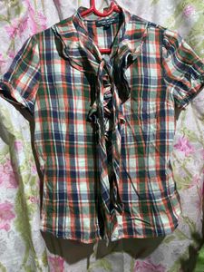 Chic Plaid Tie-Neck Blouse