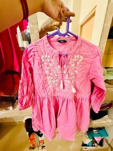 Pink Embroidered Cotton Kurta for Women