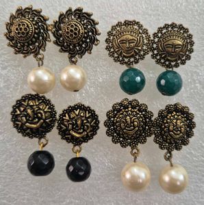 Oxidized Ethnic Earrings with Pearls &amp; Beads
