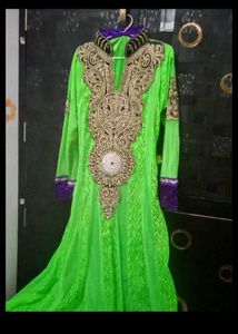 Lime Green Embroidered Anaarkali