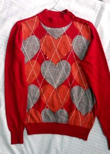 Vibrant Red Argyle Heart Sweater