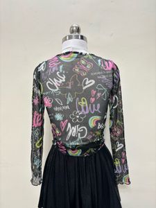 Graffiti Print Mesh Top/ trendy top
