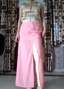 Elegant Pink Palazzo Pants with Golden Top