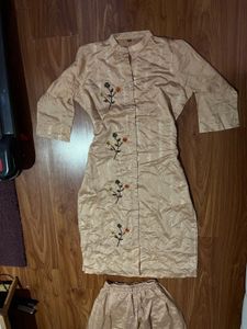 Peach Embroidered Kurti Set