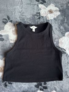 Black Ribbed Crop Tank Top
