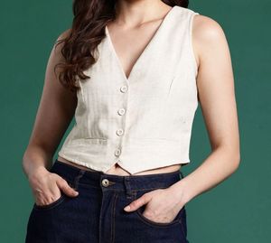 Linen Cropped Waistcoat