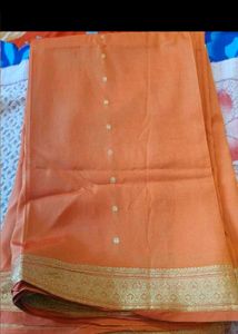 Elegant Peach Saree with Gold Border