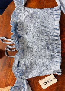 Chic Light Blue Smocked Top with Balloon Sleeves