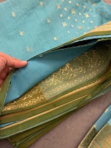 Elegant Blue Saree with Gold Border