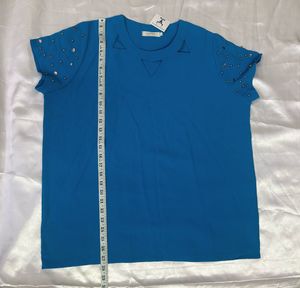 KOREAN Stylish Blue Embellished Cut-Out Top