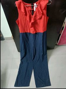 Eyelet Red &amp; Navy ruffled jumpsuit