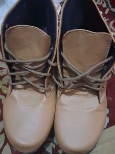 Tan Lace-Up Ankle Boots