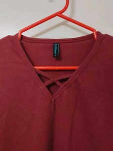 Maroon V-Neck Long Sleeve Top