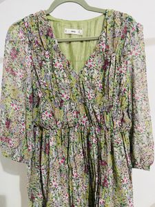 Floral Print Accordian Pleated Dress