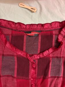 Maroon red checkered button up top