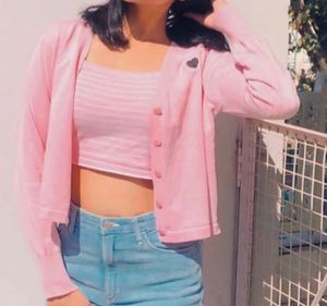 Cute Pink Cardigan with Heart Detail