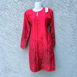 Vibrant Red Printed Kurta