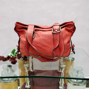 Chic Coral Leather Shoulder Bag