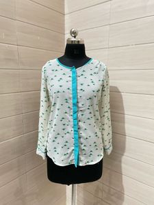 Chic White Printed Button-Up Top