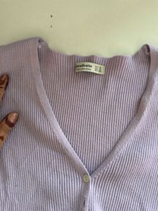 Lavender Ribbed Knit Cardigan