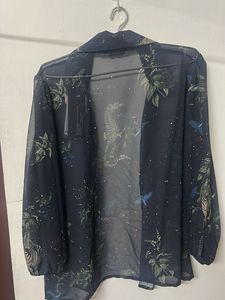 Sheer Printed Button-Up Shirt
