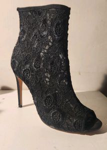 Black Lace Peep-Toe Ankle Boots