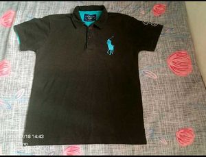 Classic Black Polo Shirt with Teal Accents