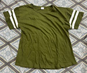 Olive Green Striped Sleeve T-Shirt
