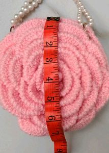 Chic Pink Rose Crochet Handbag with Pearl Strap