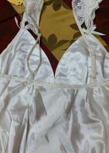 New With Tag White Satin And Net Nighty