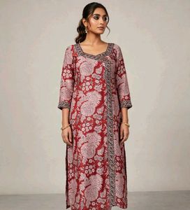 Maroon Floral Print Kurta