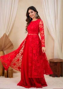Marron satin Dandiya skirt with blouse