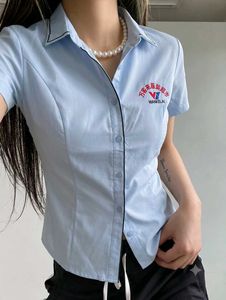 Korean Pinterest Light Blue Collared Button-Up Shi