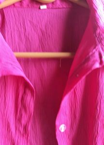 Vibrant Pink Textured Button-Up Blouse
