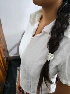 White Hook Button Placket Blouse