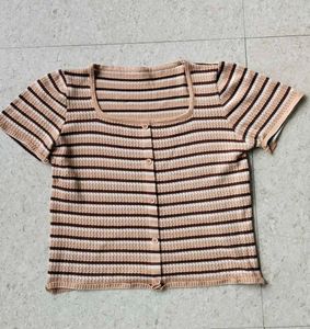 Striped Square Neck Button-Up Top🫶🏻😭