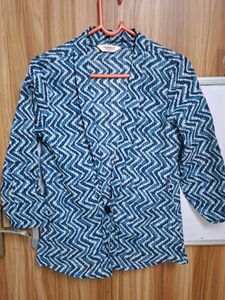 Blue & White Geometric Print Kurta