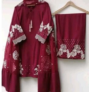 Maroon Embroidered Kurta Set