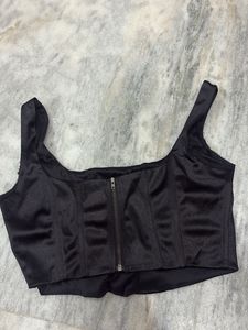 Sleek Black Satin Corset Top