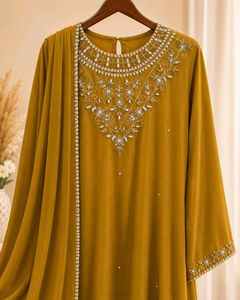 Embellished Mustard Kurta with Dupatta