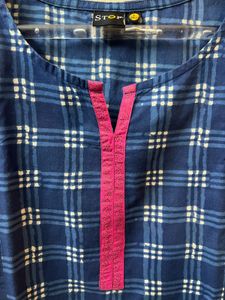 Blue Checkered Cotton Kurta