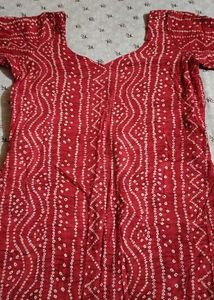 Women's Vibrant Red Bandhani Print Cotton Kurti