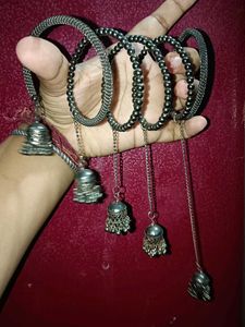Oxidized Jhumka Coil Bangle Set
